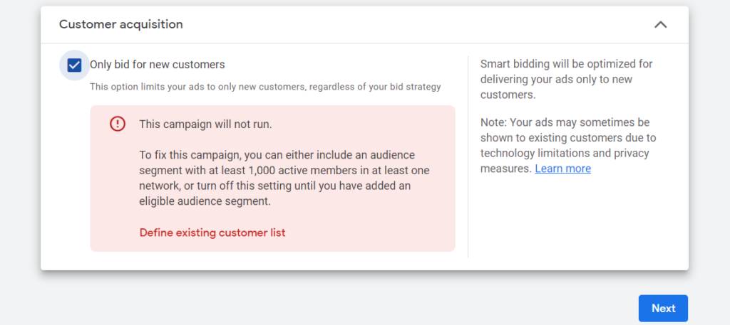 Customer Acquisition for Google Ads