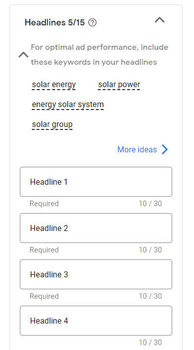 Selecting Headlines for Solar Google Ads